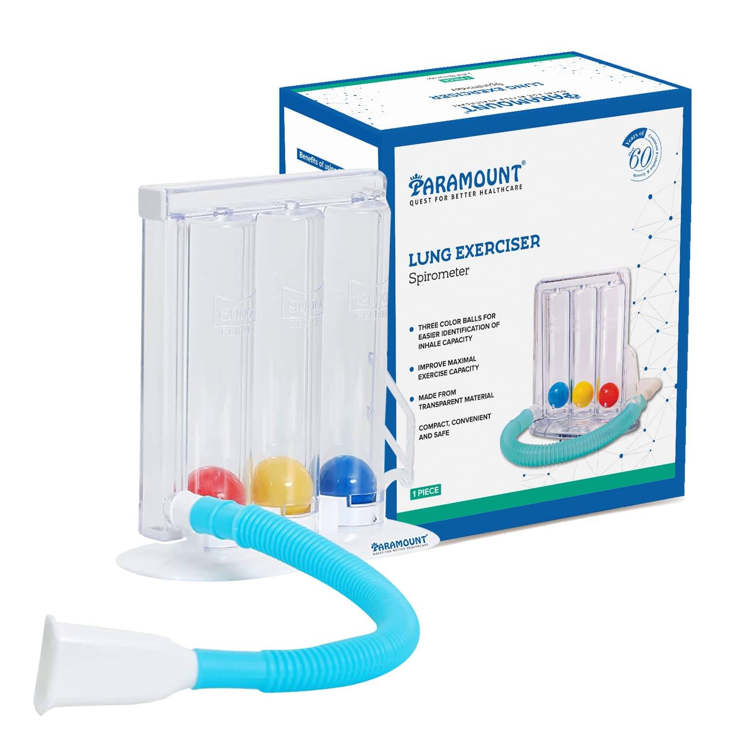 Paramount 3 Ball Spirometer|Lung Exerciser|Respiratory Exerciser|Breathing Exercise|Respirometer|Breath Measurement System|Washable,Hygienic & Detachable- Pack Of 1 ( White ) Paramount 3 Ball Spirometer|Lung Exerciser|Respiratory Exerciser|Breathing Exercise|Respirometer|Breath Measurement System|Washable,Hygienic & Detachable- Pack Of 1 ( White )