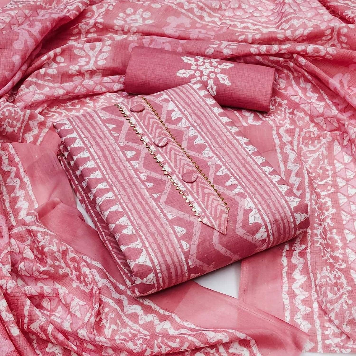 Pihu Creation Women Cotton Unstitched Dress Material ( Pink ) Pihu Creation Women Cotton Unstitched Dress Material ( Pink )