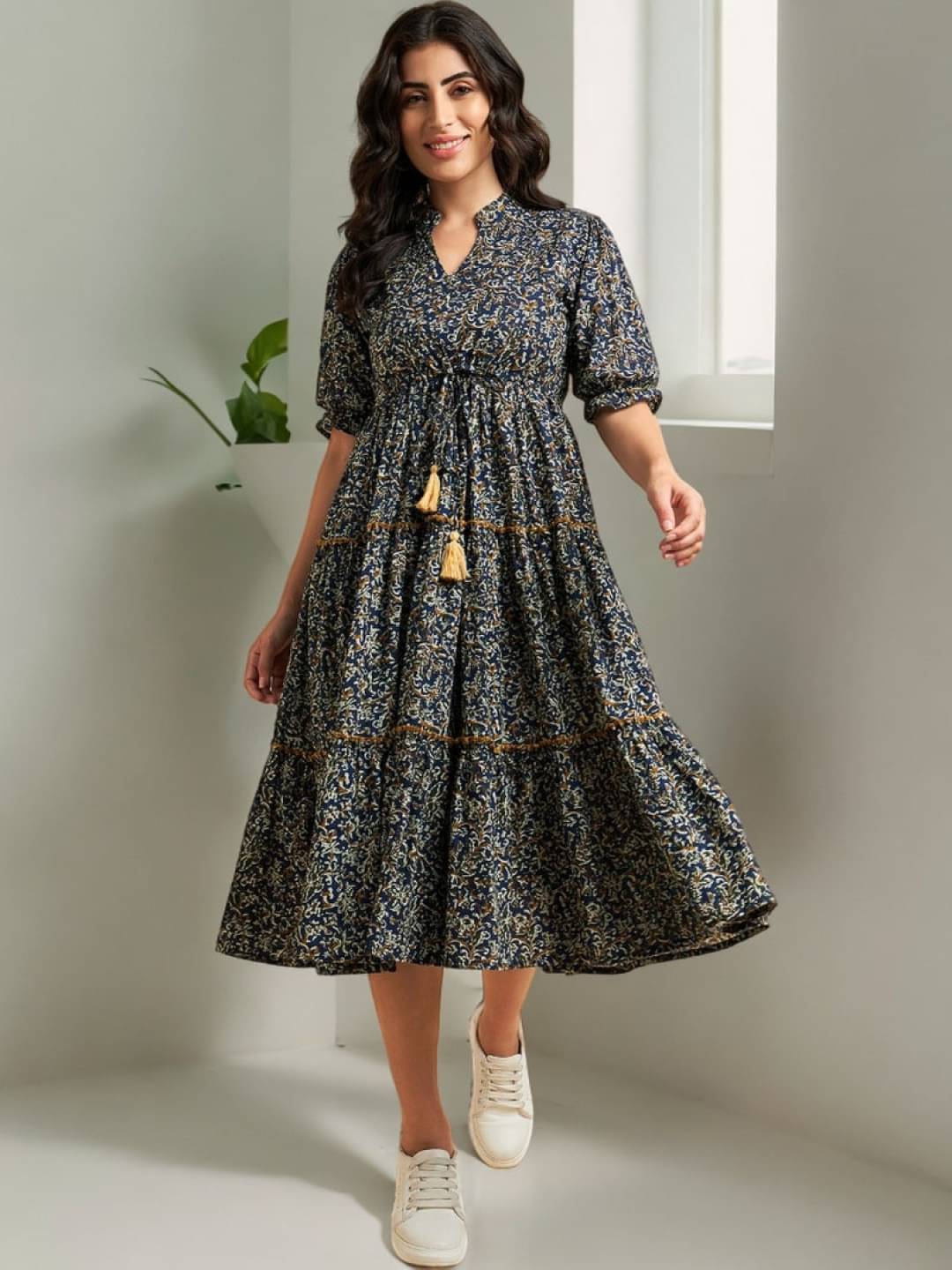     			RAIYANI FASHION Women Crepe Printed Fit & Flare Dress ( Blue )