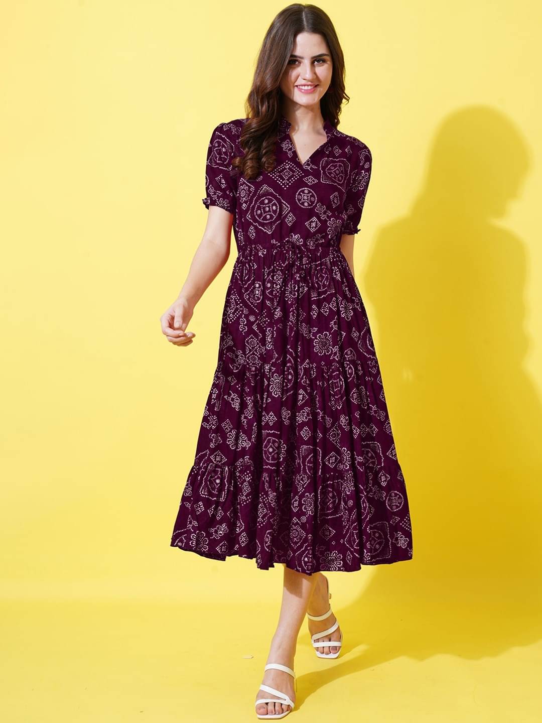 Raiyani enterprise Women Crepe Printed Fit & Flare Dress ( Purple ) Raiyani enterprise Women Crepe Printed Fit & Flare Dress ( Purple )