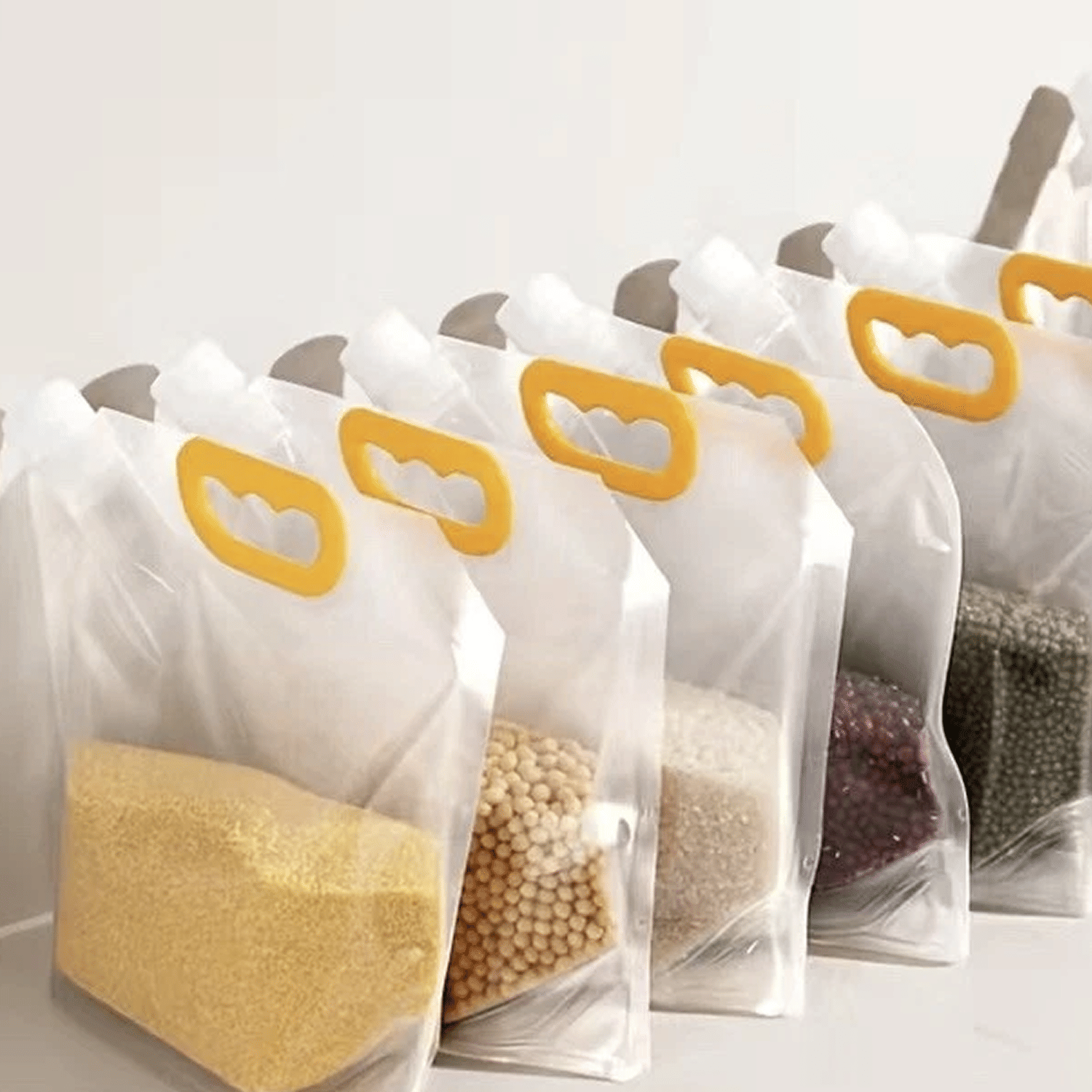     			Reusable Moisture-Proof Airtight Food Storage Pouches – Space Saving Plastic Containers for Grains, Snacks, Coffee, Sugar, Tea (5 PC)