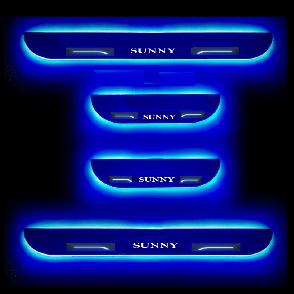     			SureStrive Balck Beauty Car Footstep With Led Door Sill Scuff Plate Leg Plate Led Type Blue Color Light for SUNNY LOGO All Model Set of-4