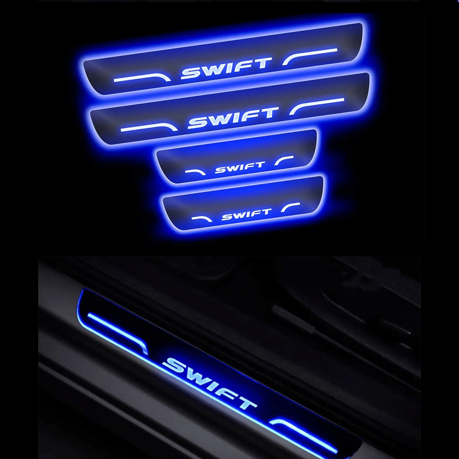 SureStrive Balck Beauty Car Footstep With Led Door Scuff Plate Led Type Blue Light for Maruti Suzuki Swift All Model Set of-4     			SureStrive Balck Beauty Car Footstep With Led Door Scuff Plate Led Type Blue Light for Maruti Suzuki Swift All Model Set of-4