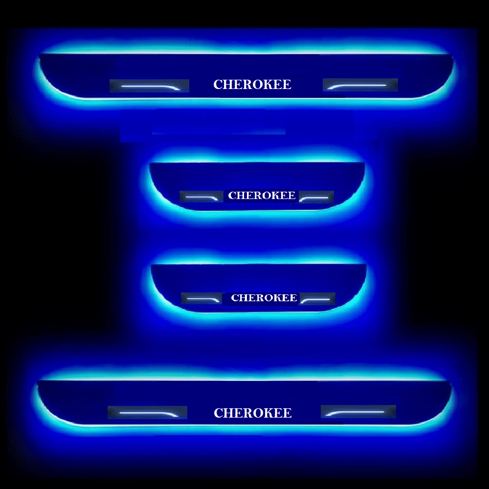     			SureStrive Balck Beauty Car Footstep With Led Door Scuff Plate Led Type Blue Light for Jeep Grand Cherokee All Model Set of-4