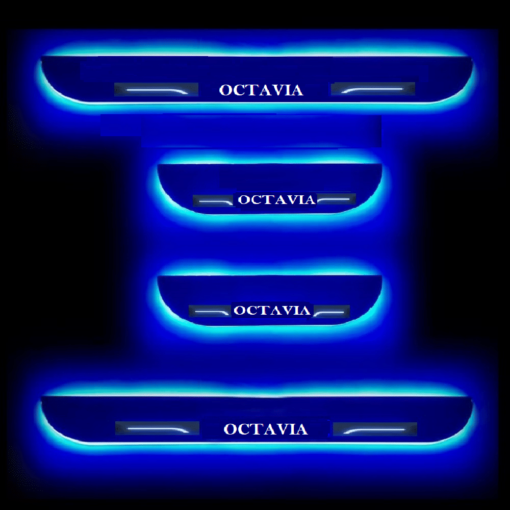 SureStrive Balck Beauty Car Footstep With Led Door Scuff Plate Led Type Blue Light for Skoda Octavia All Model Set of-4 SureStrive Balck Beauty Car Footstep With Led Door Scuff Plate Led Type Blue Light for Skoda Octavia All Model Set of-4