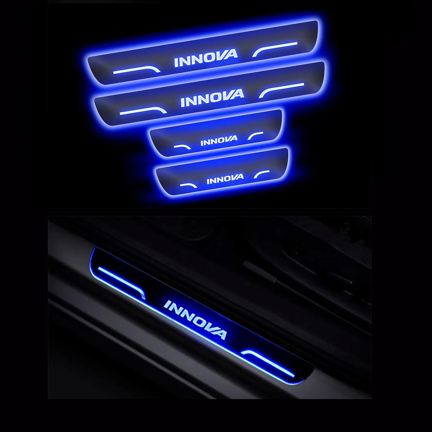     			SureStrive Balck Beauty Car Footstep With Led Door Scuff Plate Led Type Blue Light for Toyota Innova All Model Set of-4