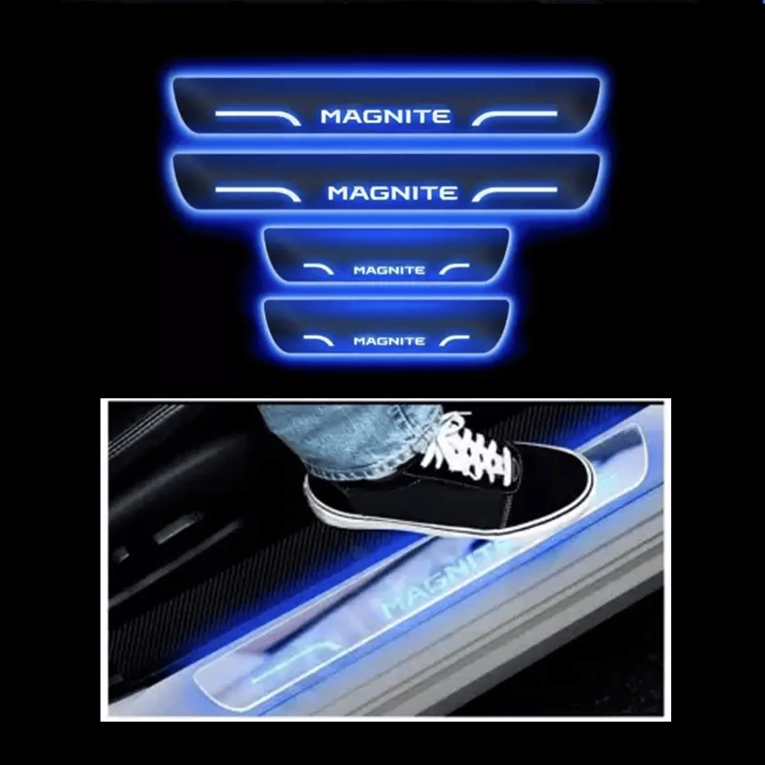    			SureStrive Balck Beauty Car Footstep With Led Door Scuff Plate Led Type Blue Light for Nissan Magnite All Model Set of-4