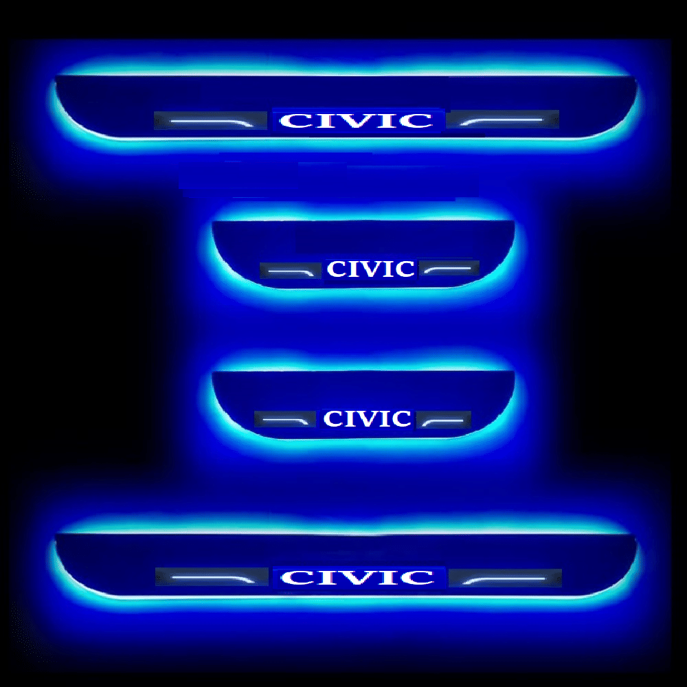     			SureStrive Balck Beauty Car Footstep With Led Door Scuff Plate Led Type Blue Light for Honda Civik All Model Set of-4