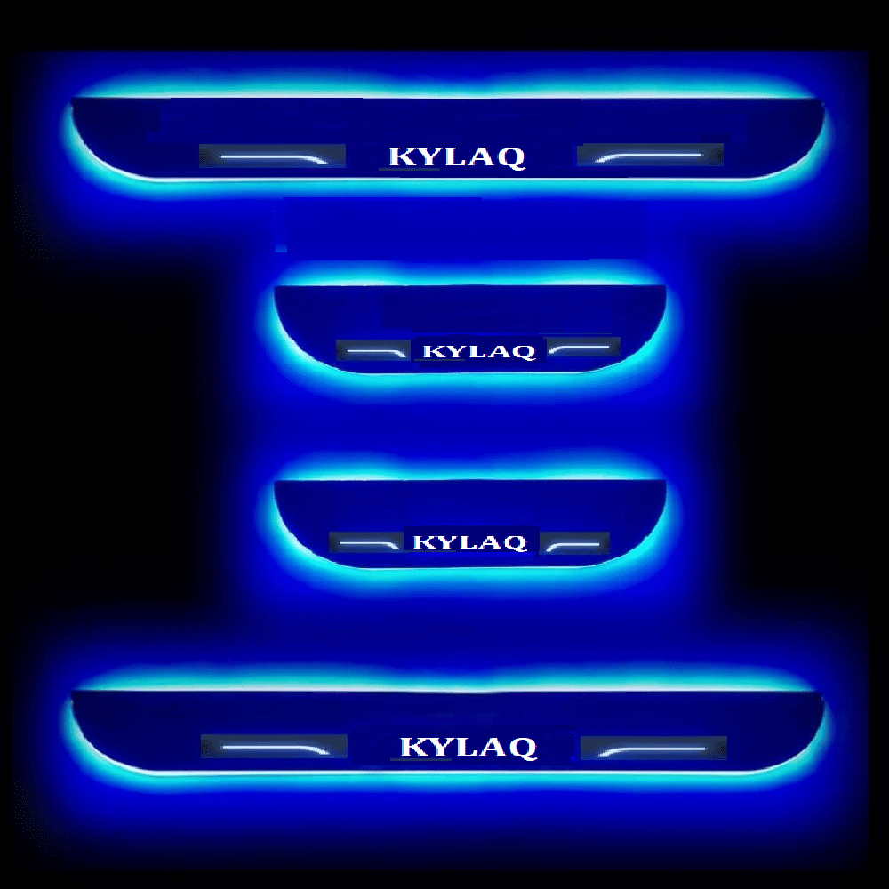     			SureStrive Balck Beauty Car Footstep With Led Door Scuff Plate Led Type Blue Light for Skoda Kylaq All Model Set of-4