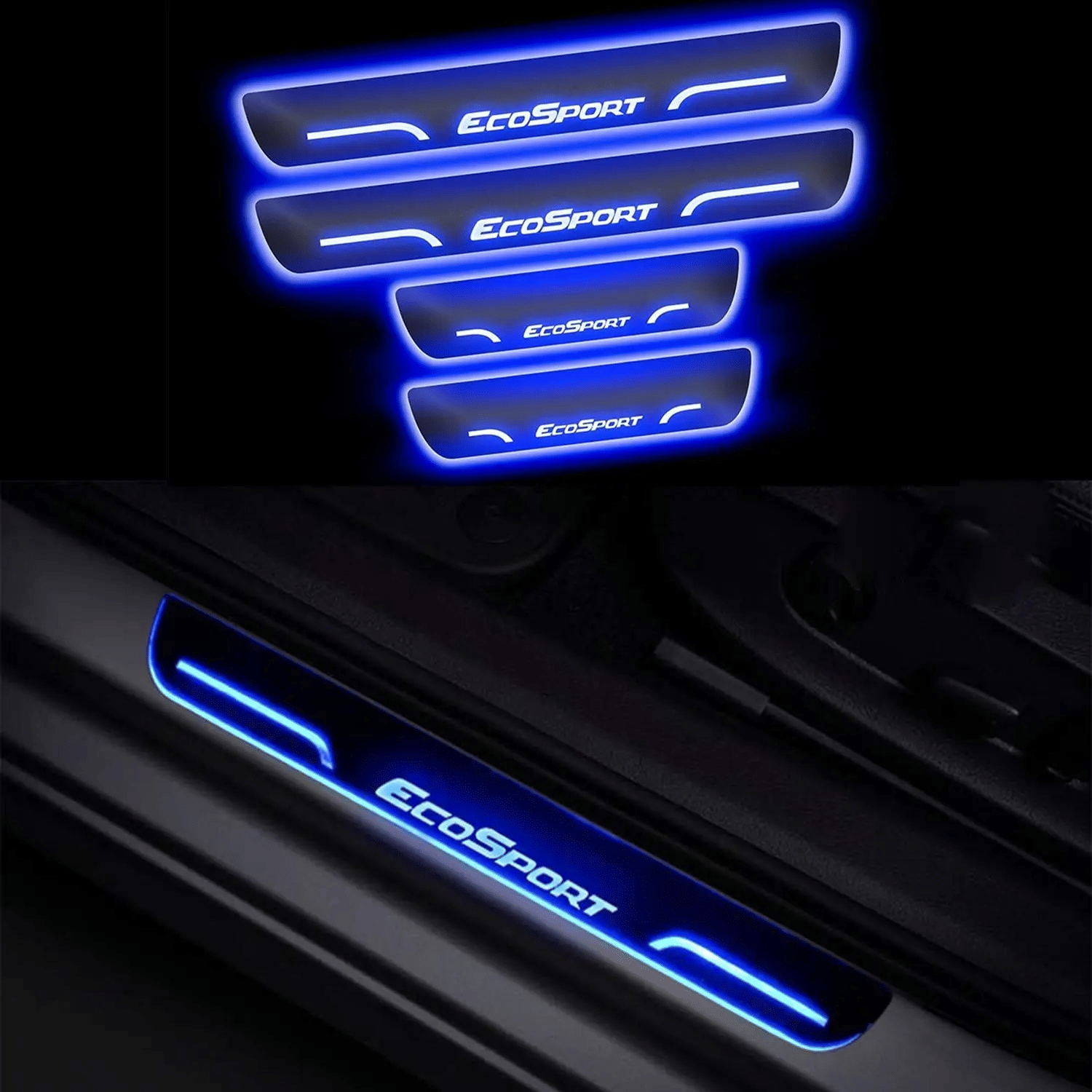 SureStrive Balck Beauty Car Footstep With Led Door Scuff Plate Led Type Blue Light for Ford EcoSport All Model Set of-4 SureStrive Balck Beauty Car Footstep With Led Door Scuff Plate Led Type Blue Light for Ford EcoSport All Model Set of-4