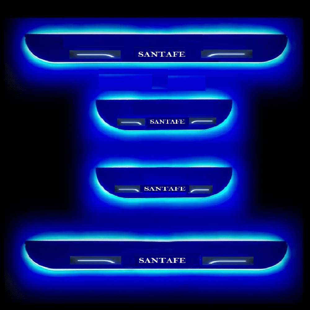     			SureStrive Balck Beauty Car Footstep With Led Door Scuff Plate Led Type Blue Light for Hyundai Santa Fe All Model Set of-4