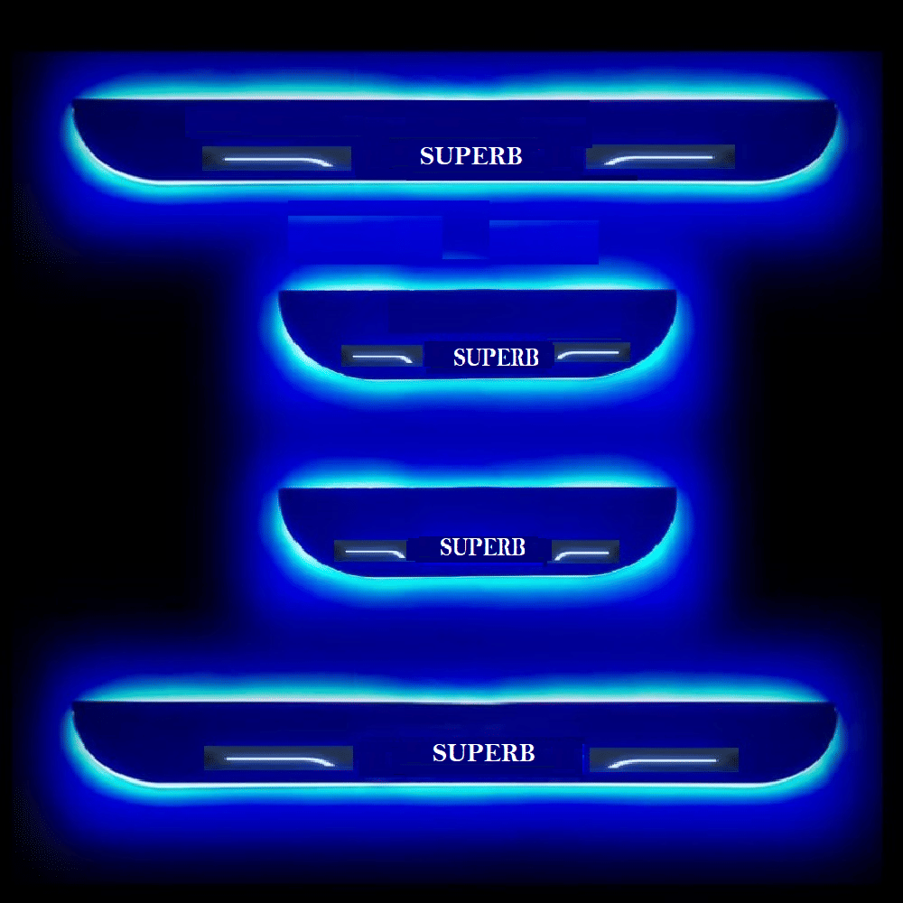     			SureStrive Balck Beauty Car Footstep With Led Door Scuff Plate Led Type Blue Light for Tata Sumo Grand All Model Set of-4