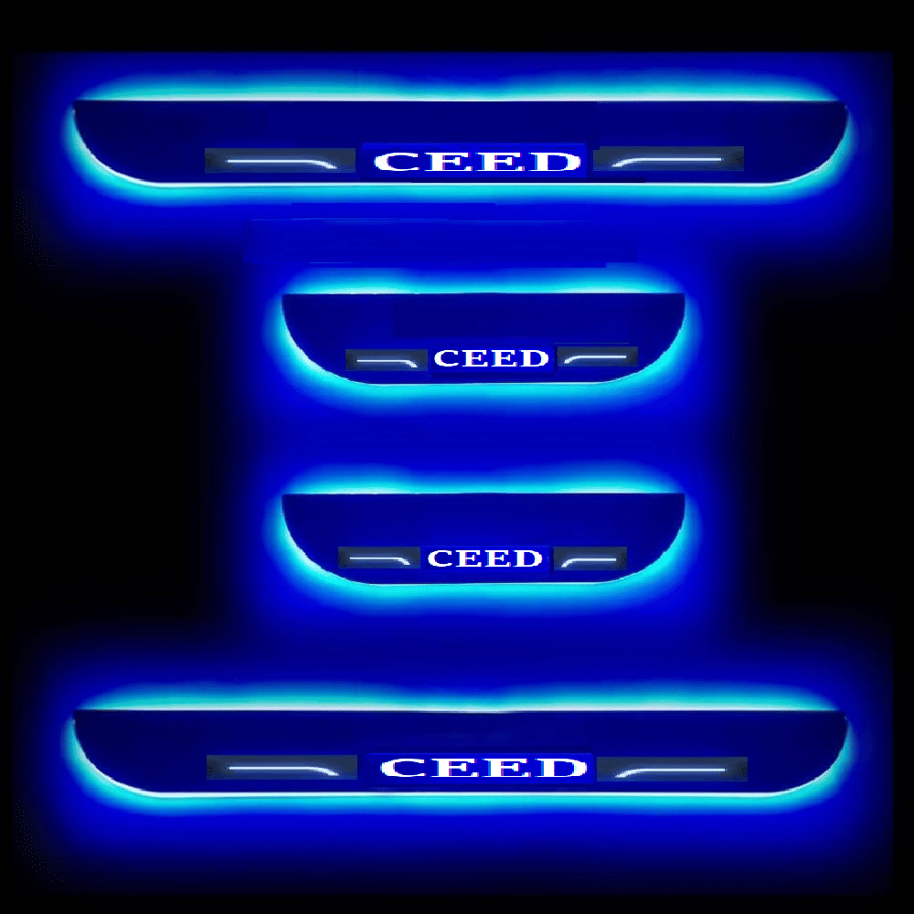     			SureStrive Balck Beauty Car Footstep With Led Door Scuff Plate Led Type Blue Light for Kia Ceed All Model Set of-4