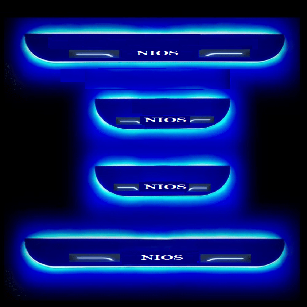     			SureStrive Balck Beauty Car Footstep With Led Door Scuff Plate Led Type Blue Light for Hyundai Nios All Model Set of-4