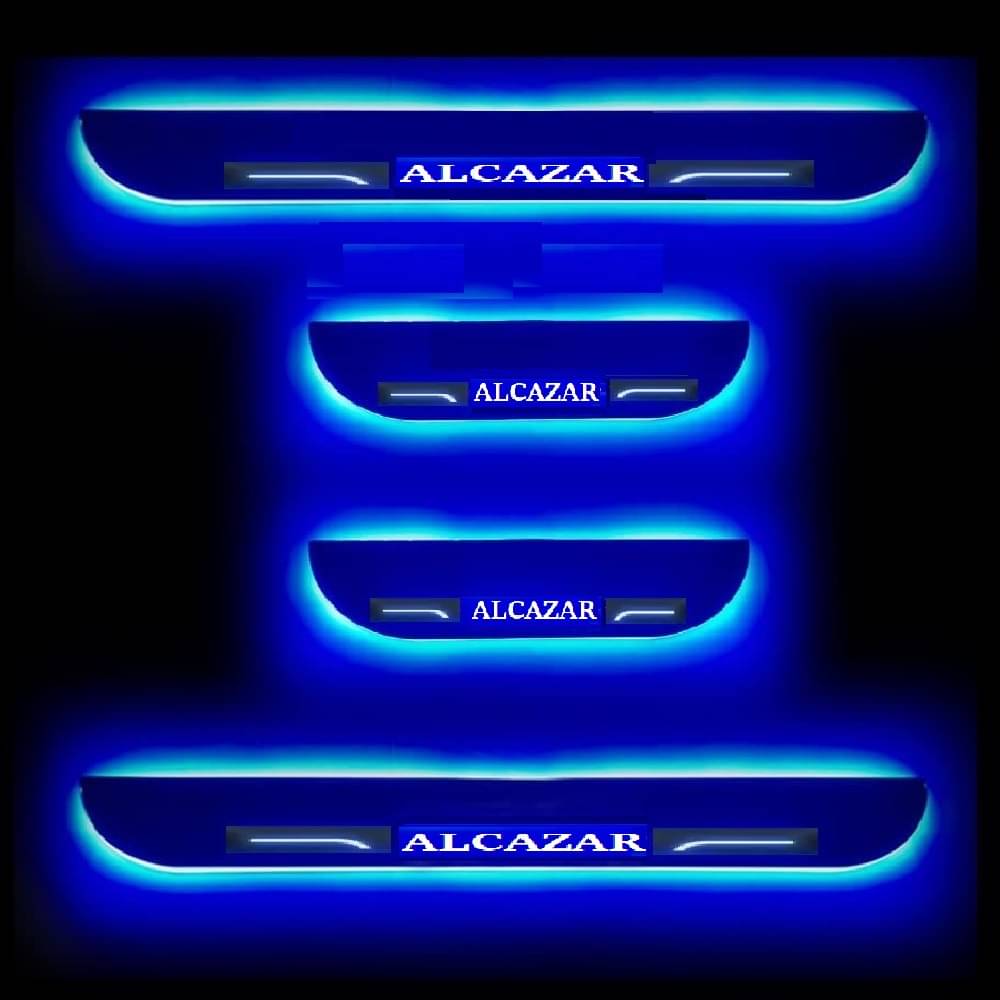     			SureStrive Balck Beauty Car Footstep With Led Door Scuff Plate Led Type Blue Light for Hyundai Alcazar All Model Set of-4