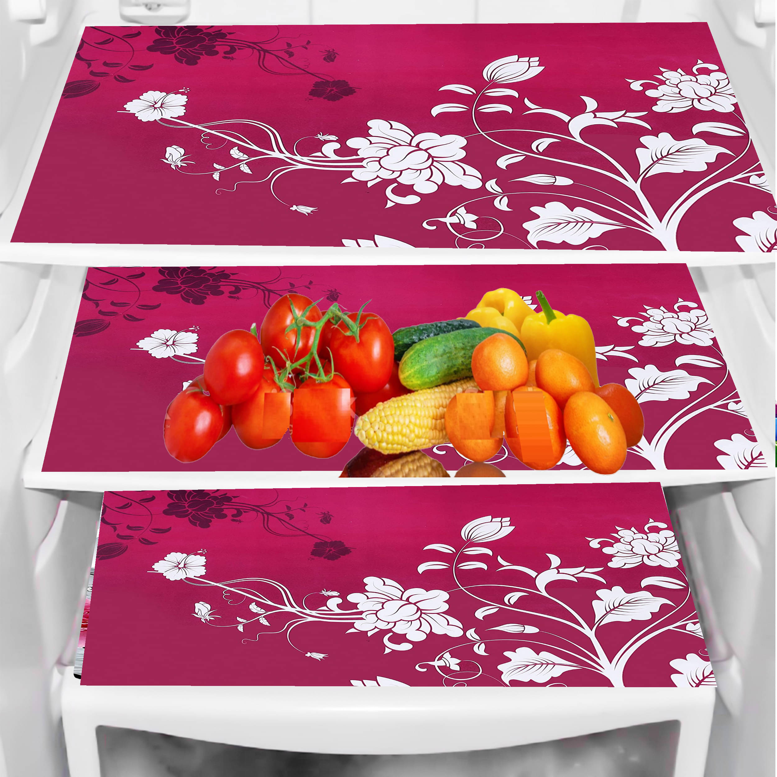 THE LION'S SHARE PVC Floral Fridge Mats ( 40 30 ) Pack of 3 - Multicolor     			THE LION'S SHARE PVC Floral Fridge Mats ( 40 30 ) Pack of 3 - Multicolor