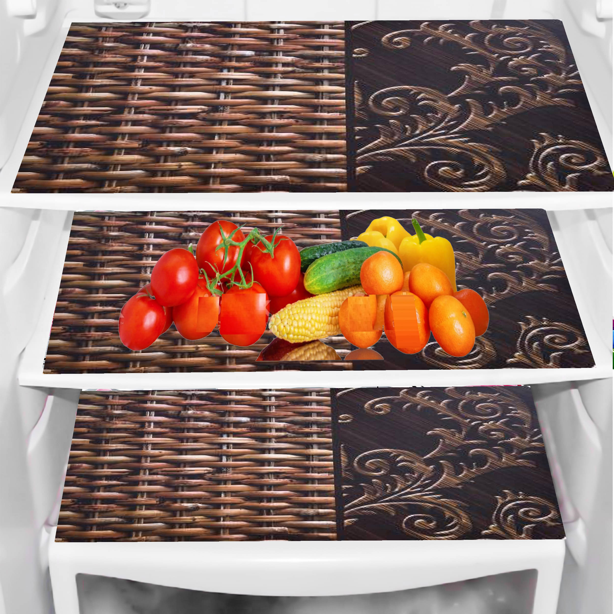     			THE LION'S SHARE PVC Floral Fridge Mats ( 40 30 ) Pack of 3 - Multicolor
