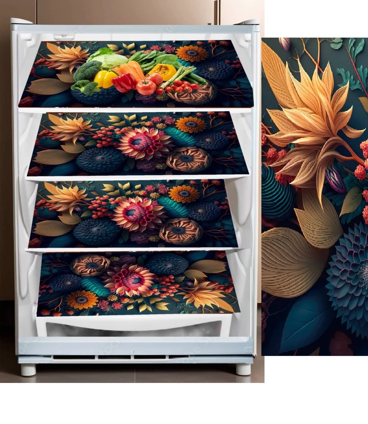 THE LION'S SHARE PVC Floral Fridge Mats ( 40 30 ) Pack of 4 - Multicolor THE LION'S SHARE PVC Floral Fridge Mats ( 40 30 ) Pack of 4 - Multicolor