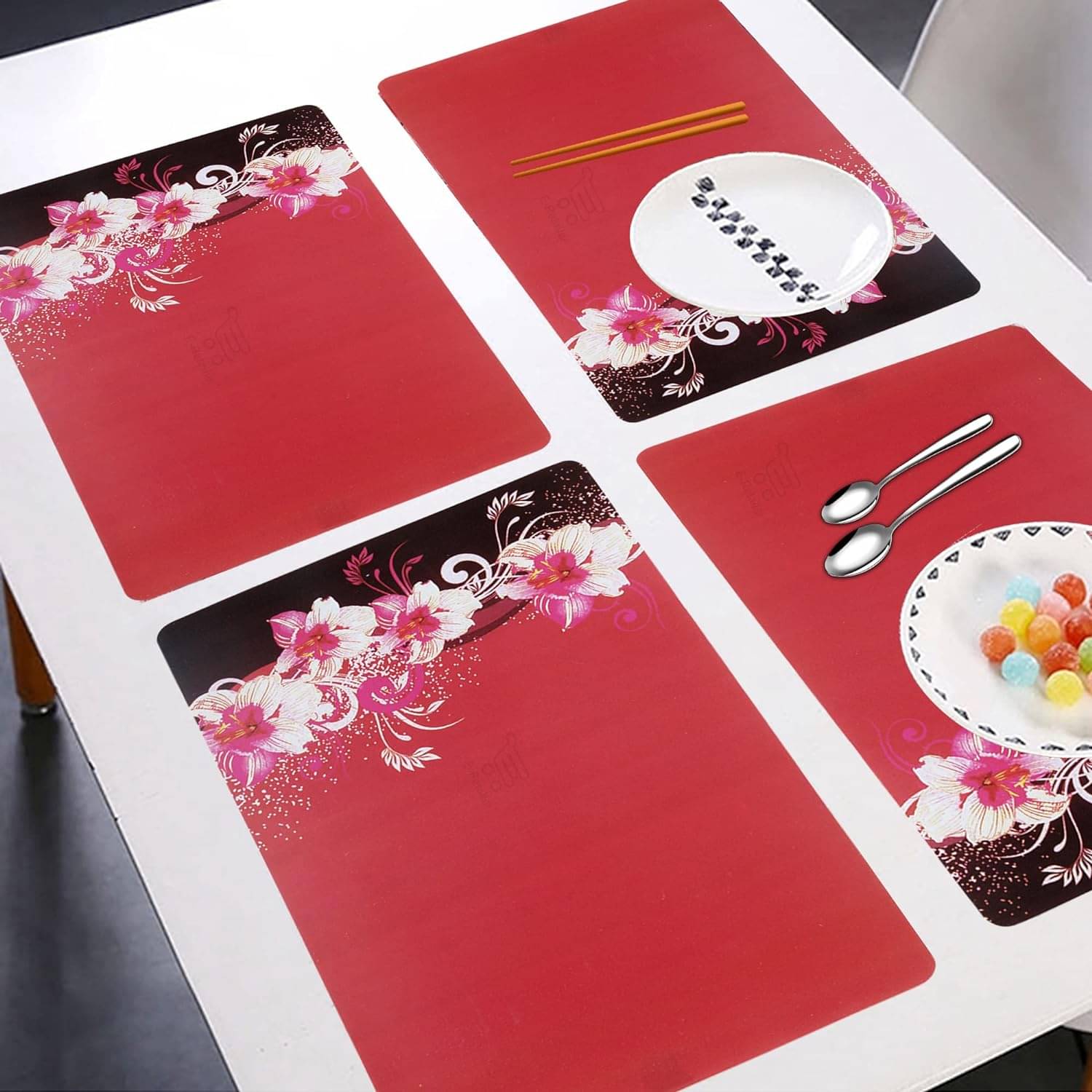 THE LION'S SHARE PVC Floral Fridge Mats ( 40 30 ) Pack of 4 - Multicolor THE LION'S SHARE PVC Floral Fridge Mats ( 40 30 ) Pack of 4 - Multicolor