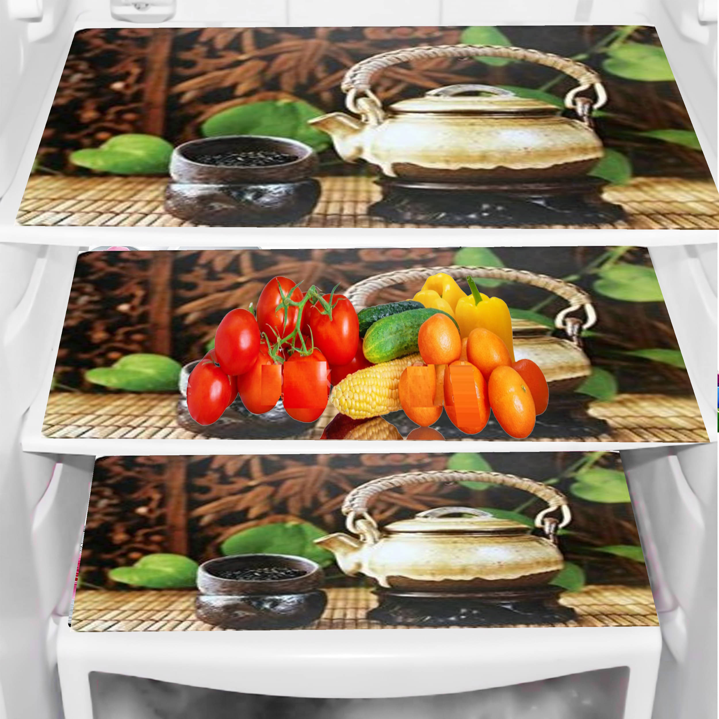 THE LION'S SHARE PVC Floral Fridge Mats ( 40 30 ) Pack of 3 - Multicolor     			THE LION'S SHARE PVC Floral Fridge Mats ( 40 30 ) Pack of 3 - Multicolor