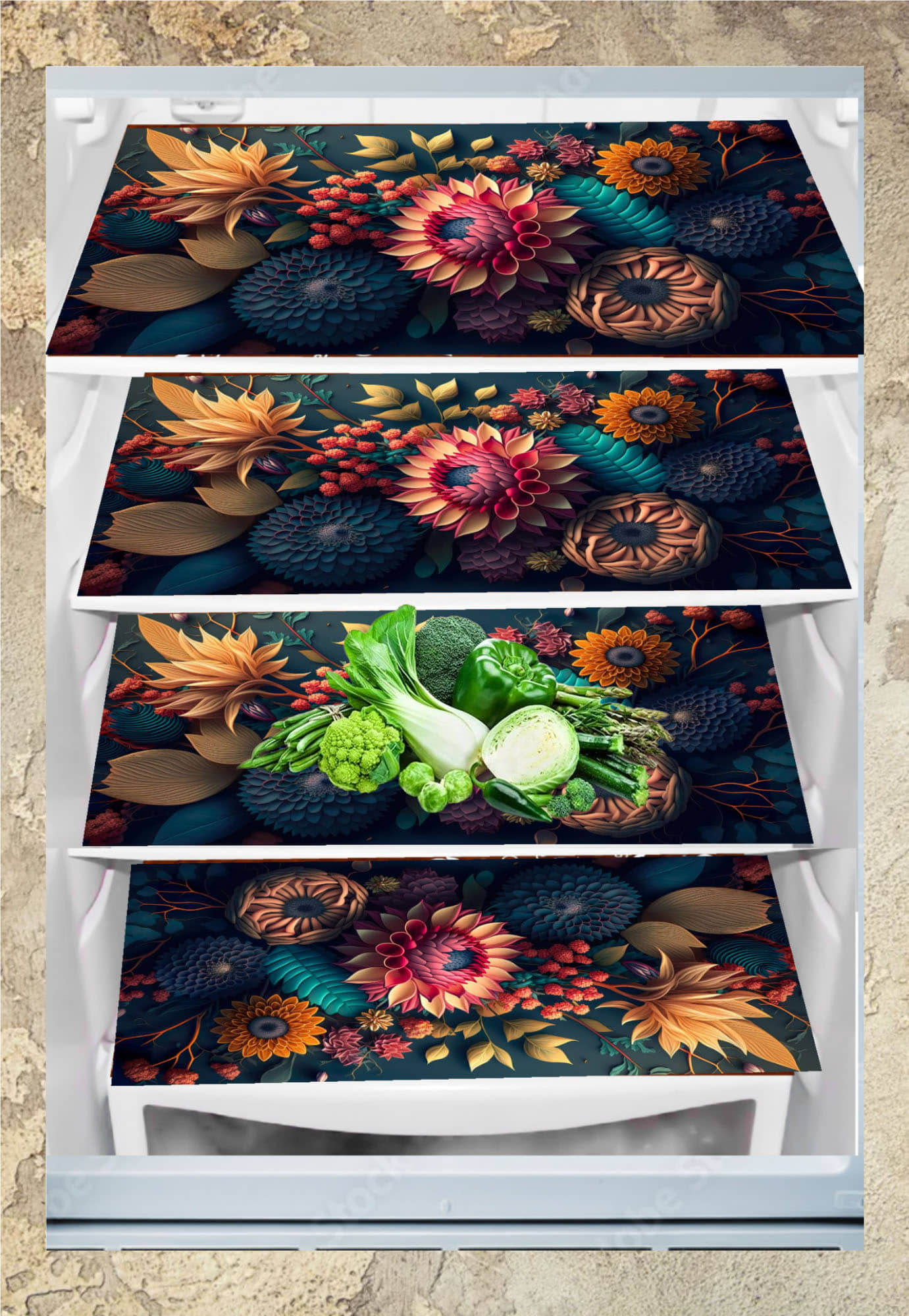 THE LION'S SHARE PVC Graphic Fridge Mats ( 40 30 ) Pack of 4 - Multicolor