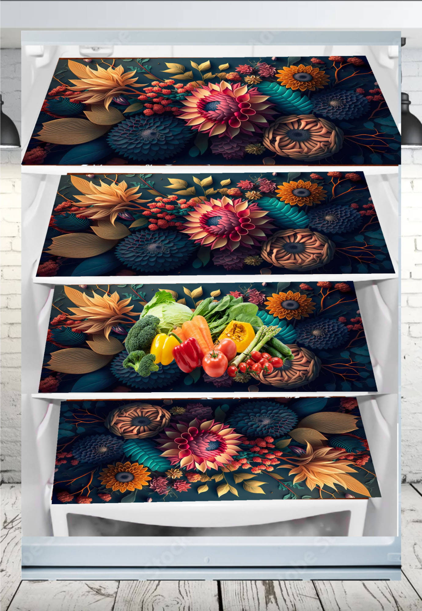 THE LION'S SHARE PVC Floral Fridge Mats ( 40 30 ) Pack of 4 - Multicolor THE LION'S SHARE PVC Floral Fridge Mats ( 40 30 ) Pack of 4 - Multicolor
