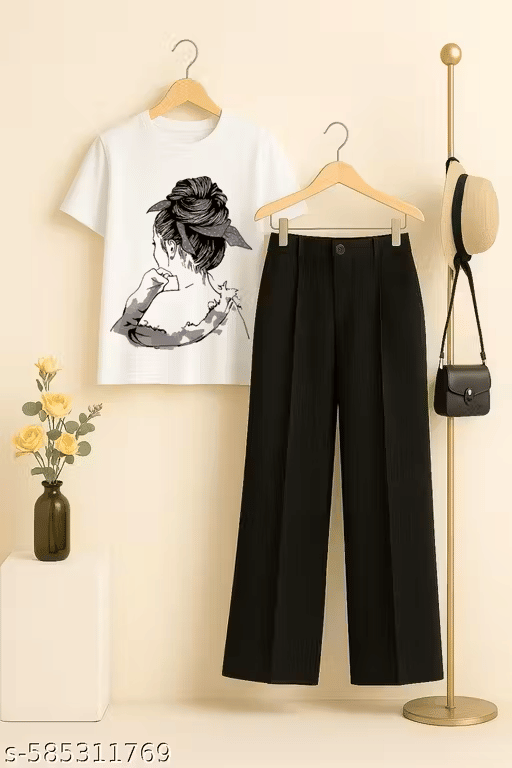     			TarrenT HunT Pack of 1 Girls Cotton Blend T-shirt & Pants ( Black )