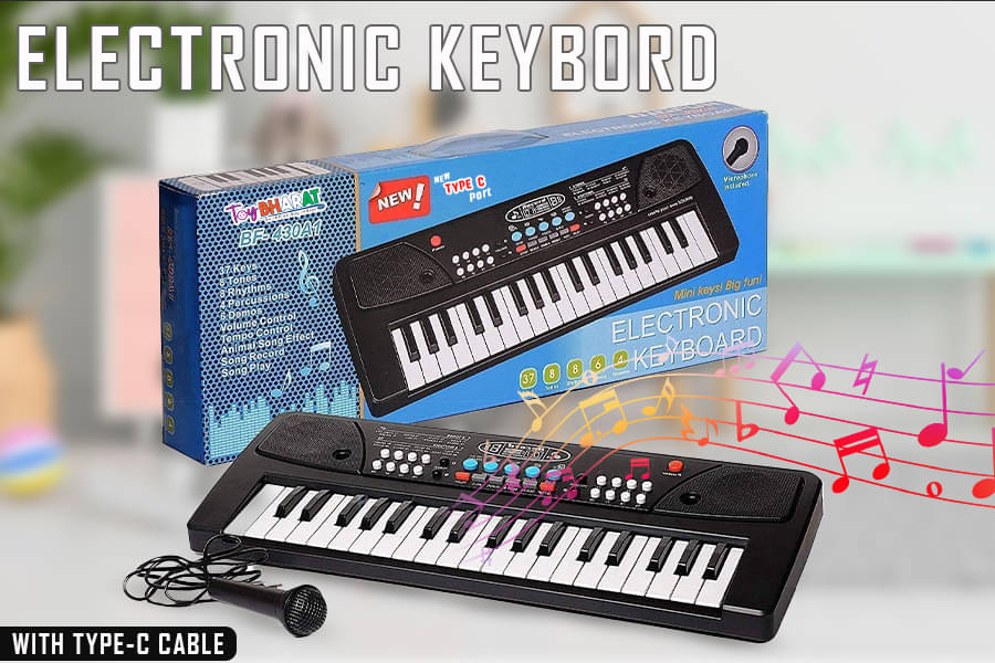     			ToyBharat Electronic Musical Keyboard for Kids 37 Keys & 8 Tones with Microphone & Type- C cable for Kids