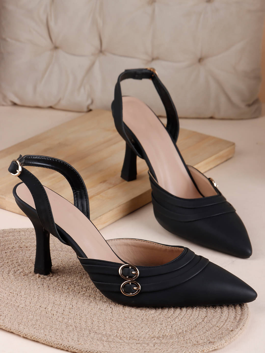     			Try me Black Women's Sandal Heels