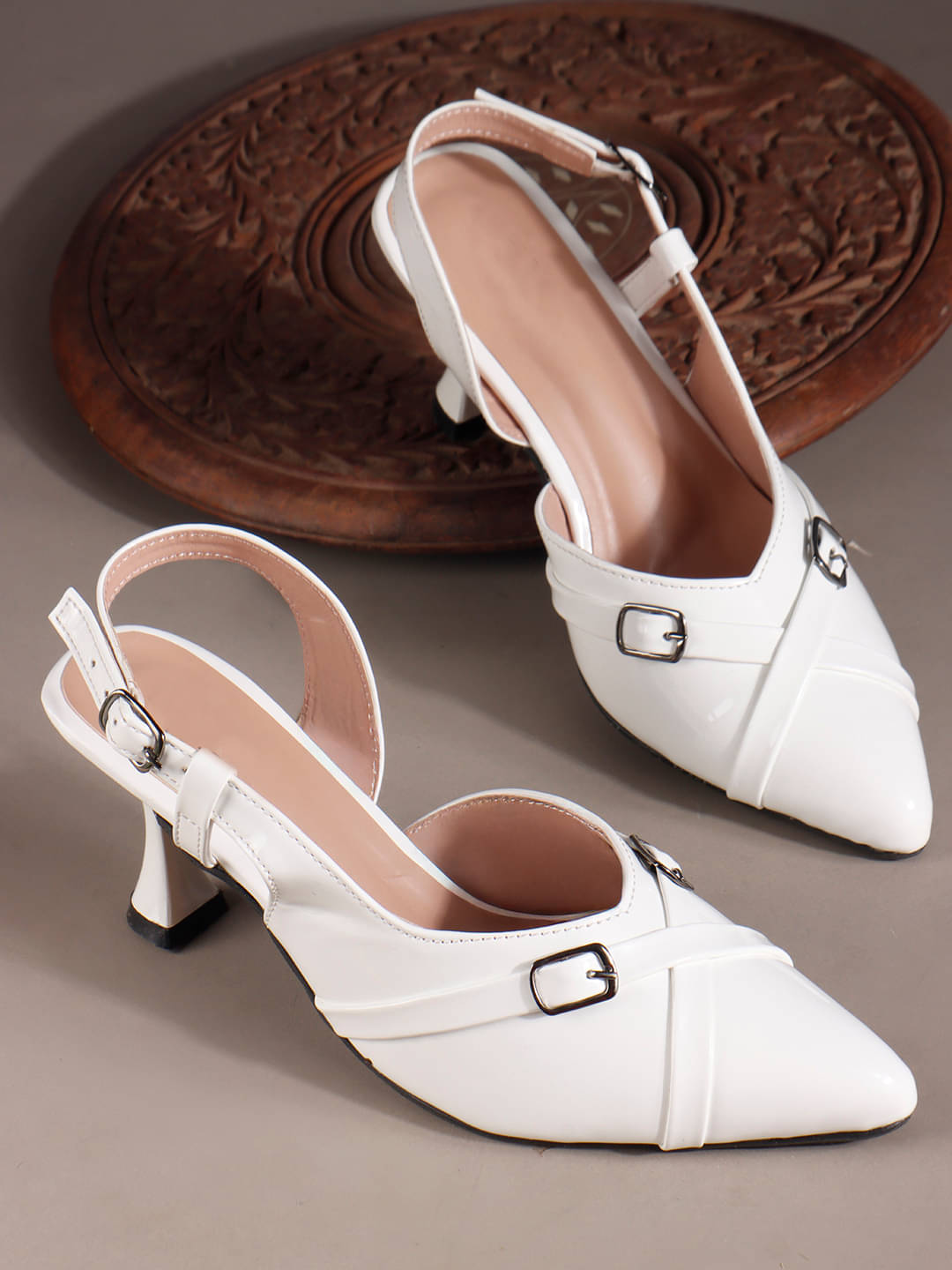     			Try me White Women's Sandal Heels