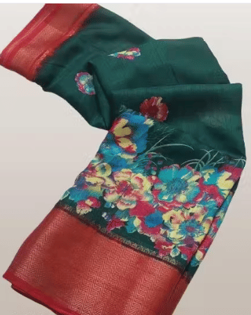     			VAANISRI Cotton Silk Printed Regular Saree With Unstitched Blouse Piece ( Green )