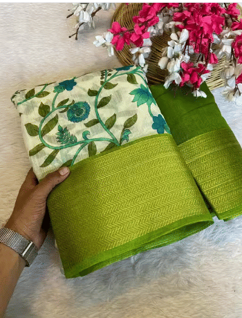     			VAANISRI Cotton Silk Printed Regular Saree With Unstitched Blouse Piece ( Off White )