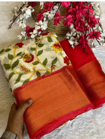     			VAANISRI Cotton Silk Printed Regular Saree With Unstitched Blouse Piece ( Off White )