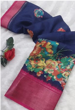     			VAANISRI Cotton Silk Printed Regular Saree With Unstitched Blouse Piece ( Blue )