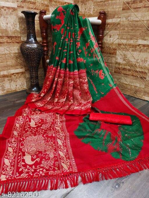 VAANISRI Jute Printed Regular Saree With Unstitched Blouse Piece ( Green ) VAANISRI Jute Printed Regular Saree With Unstitched Blouse Piece ( Green )