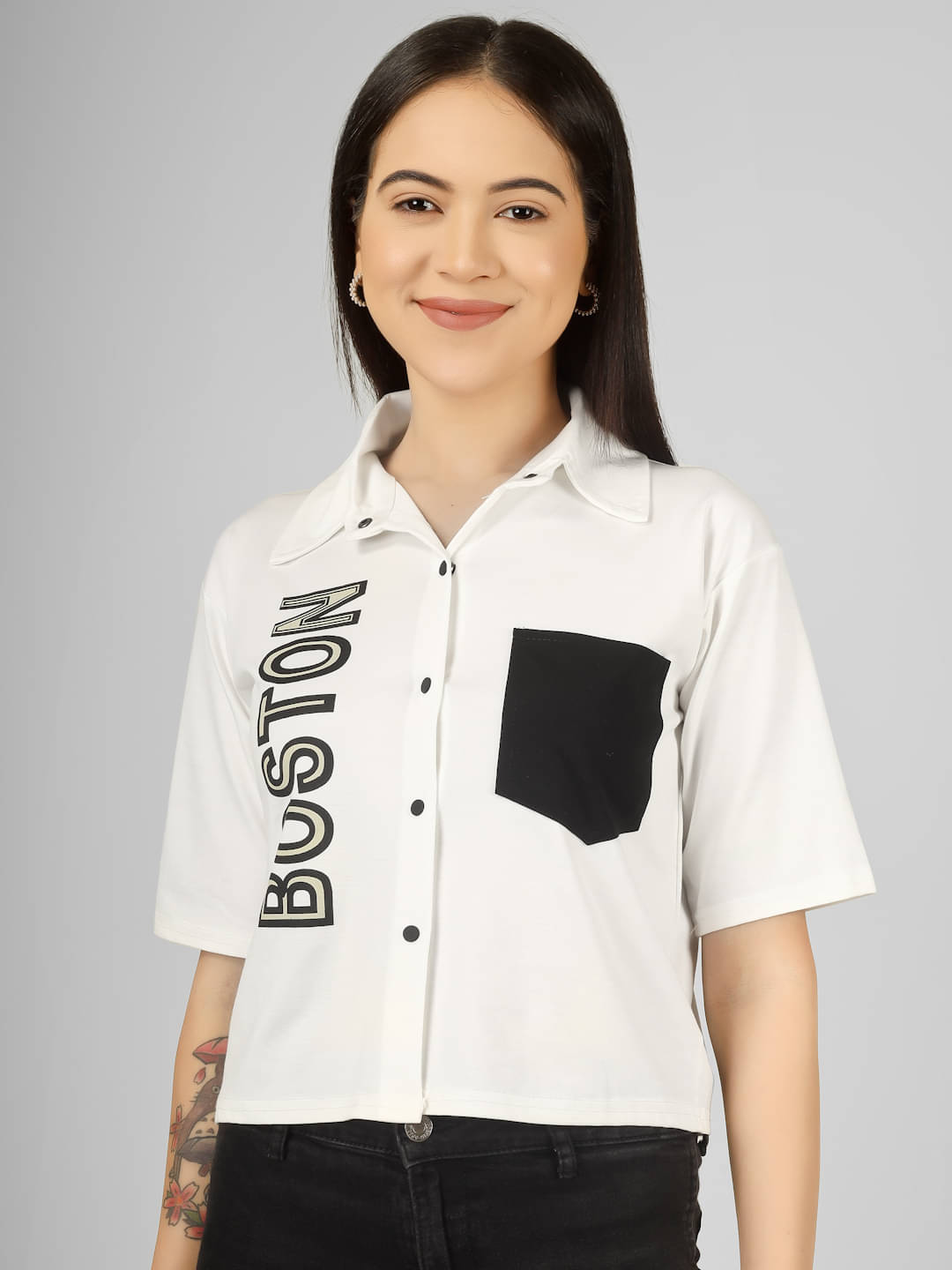     			Yunic29 Women Printed Cotton Shirt ( White )
