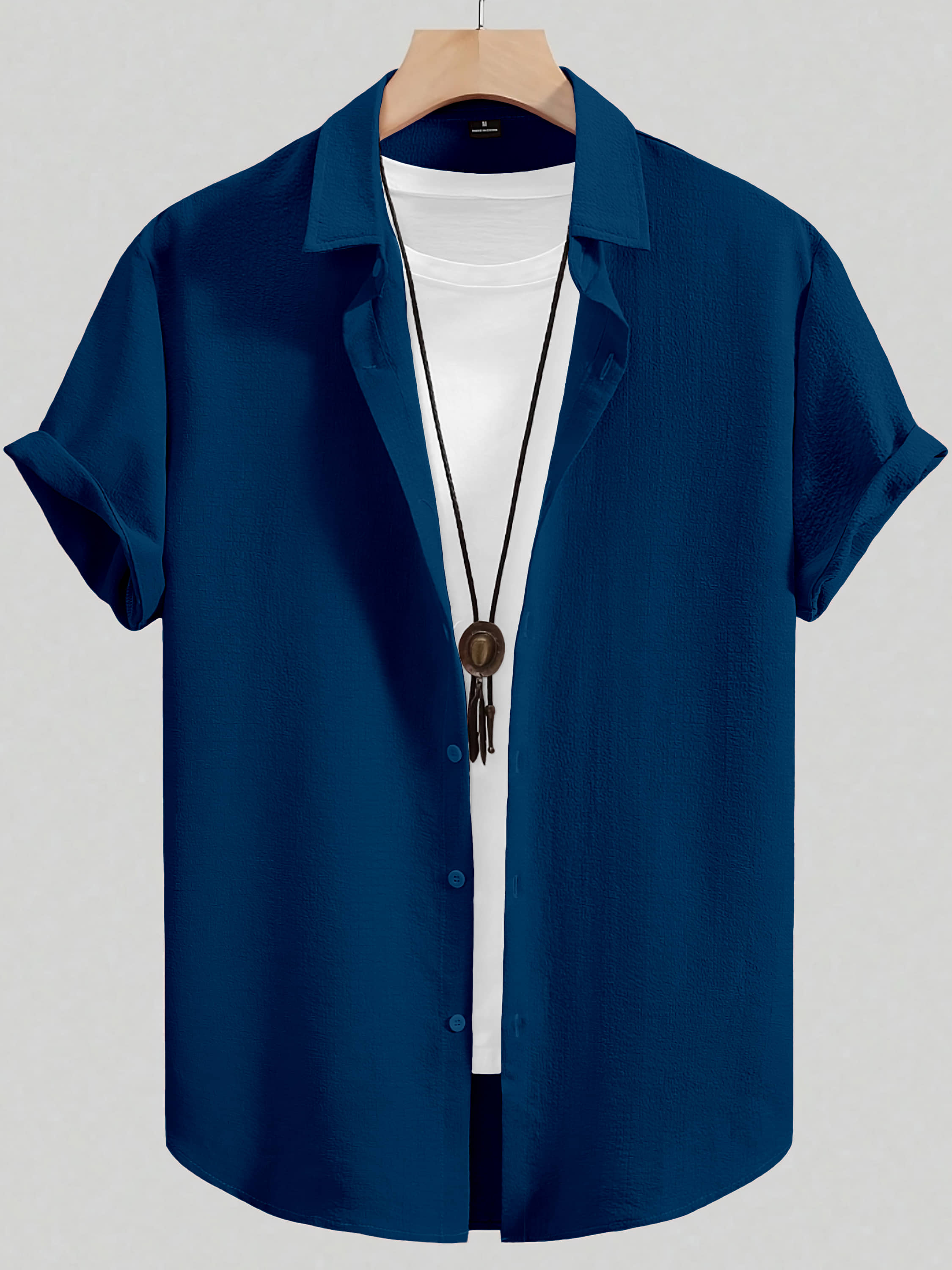 color bucket Cotton Blend Regular Fit Popcorn Textured Half Sleeves Men's Casual Shirt - Navy Blue ( Pack of 1 )