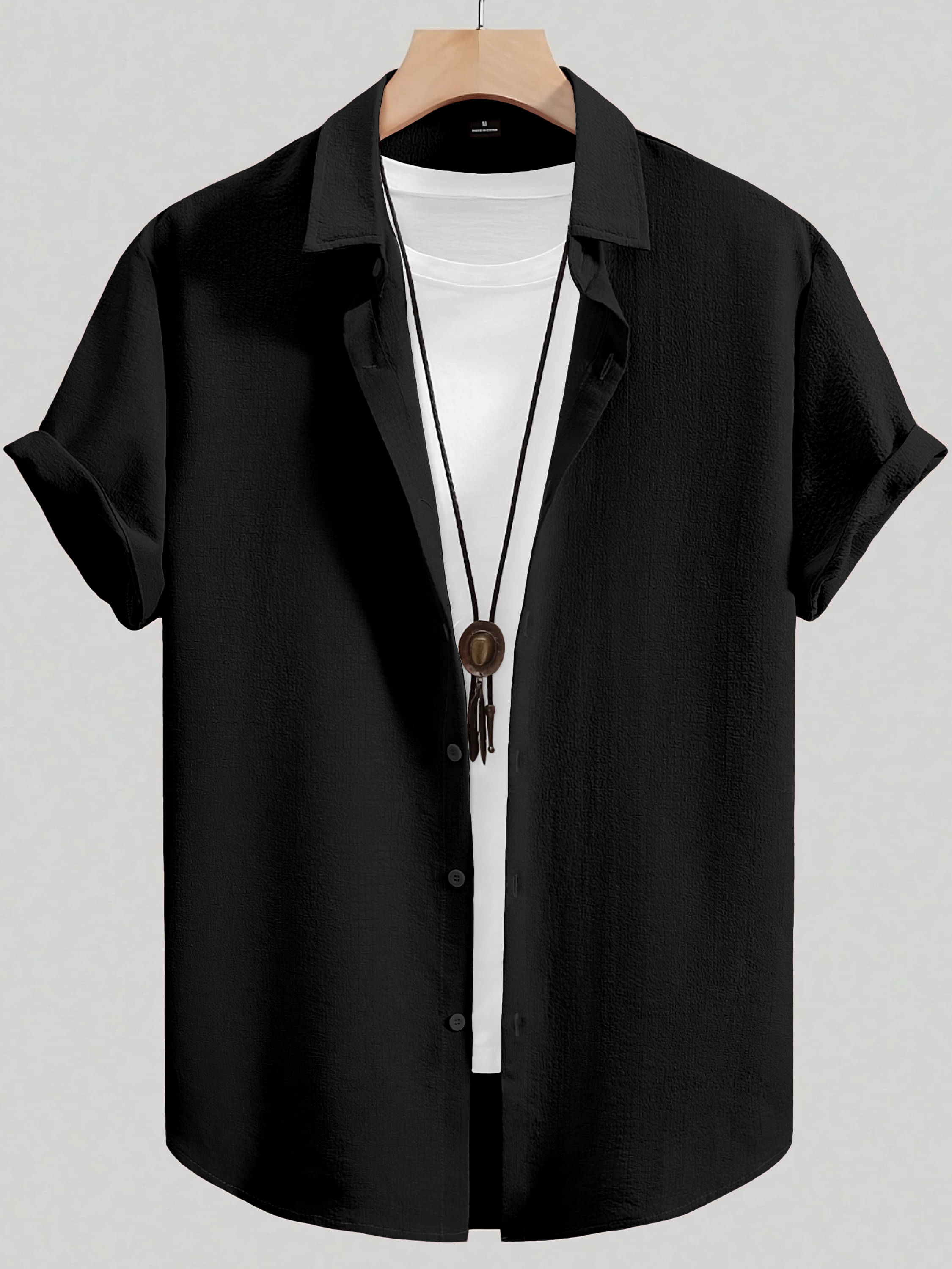     			color bucket Cotton Blend Regular Fit Popcorn Textured Half Sleeves Men's Casual Shirt - Black ( Pack of 1 )