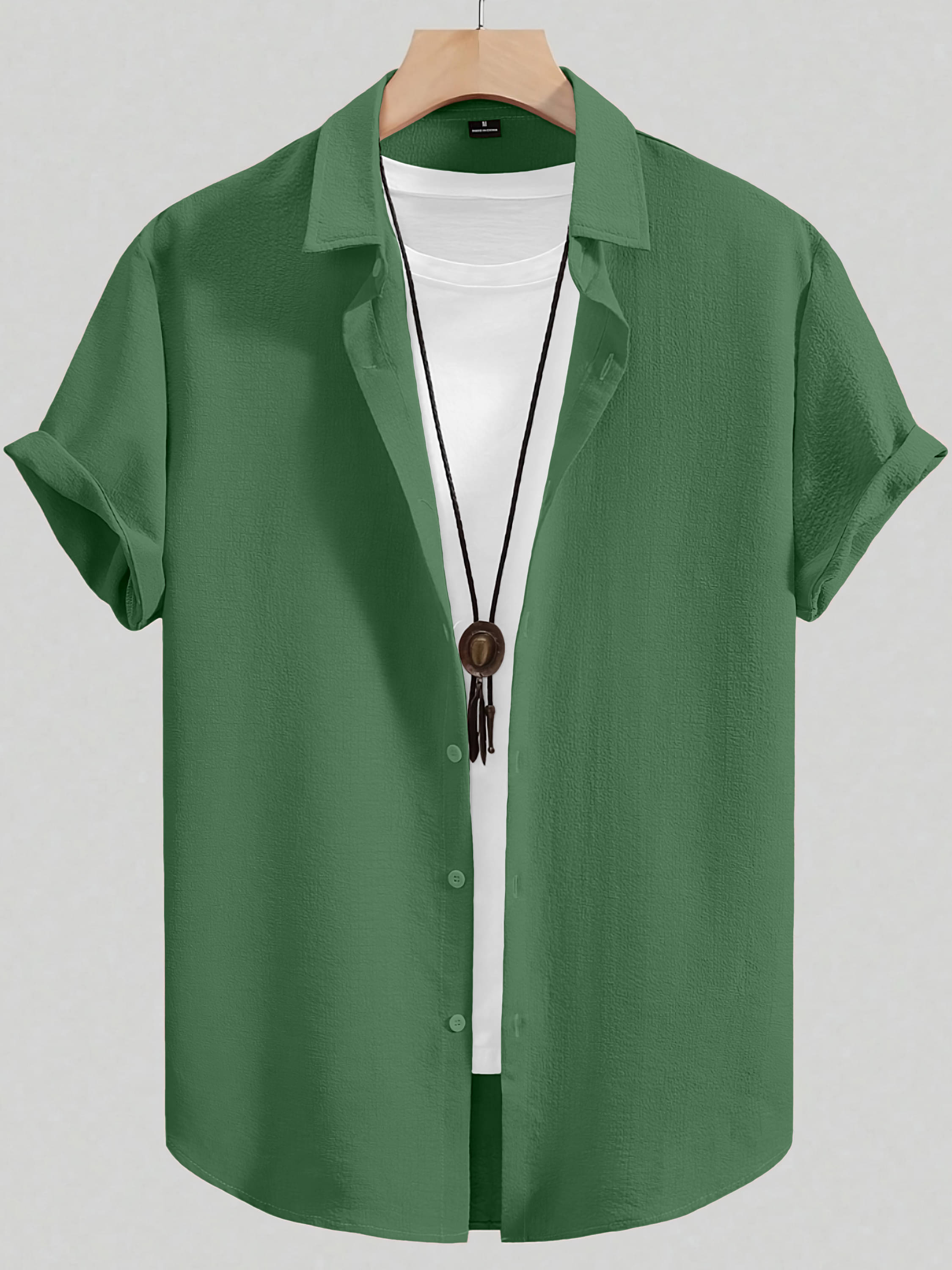     			color bucket Cotton Blend Regular Fit Popcorn Textured Half Sleeves Men's Casual Shirt - Green ( Pack of 1 )