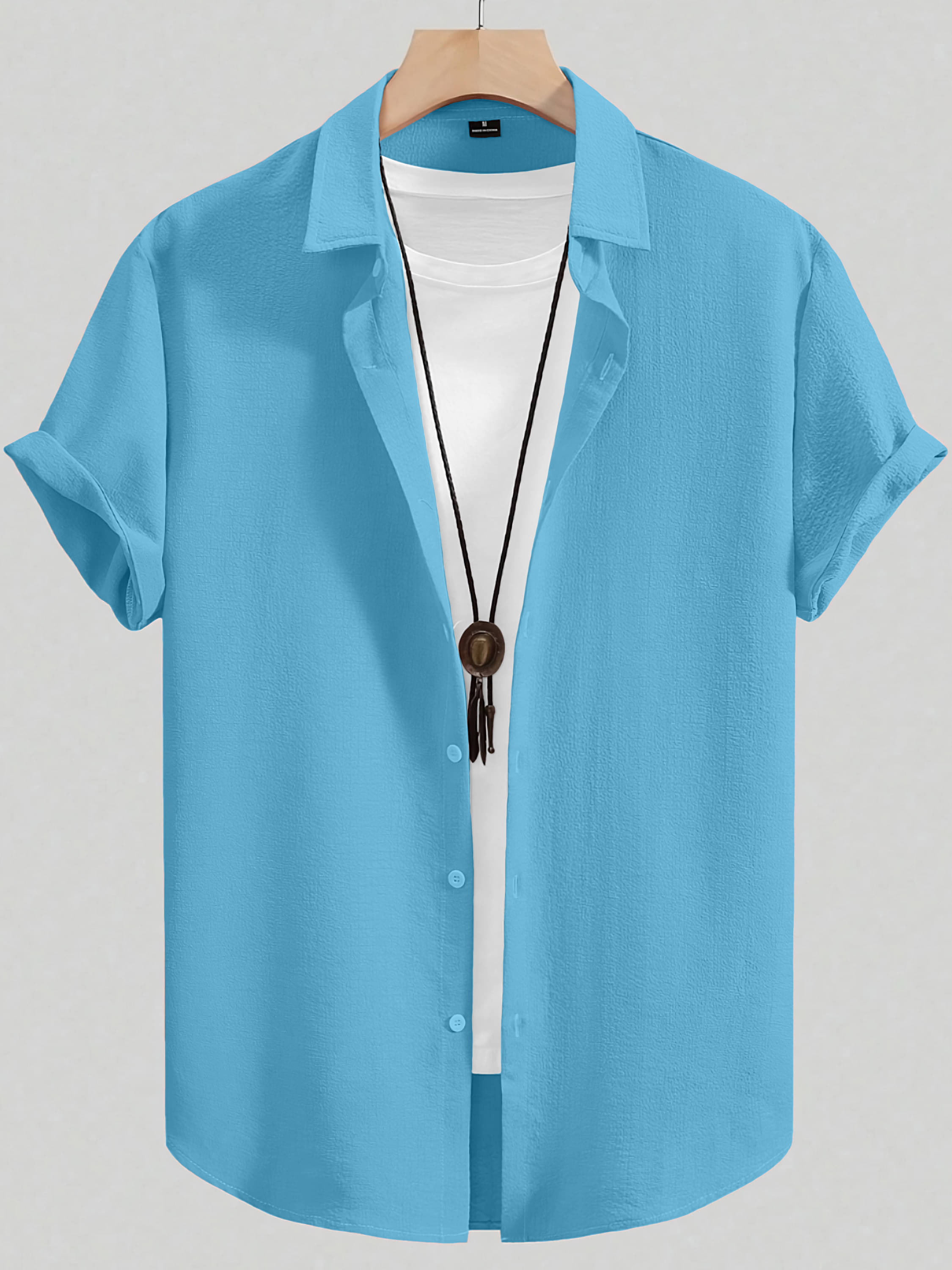     			color bucket Cotton Blend Regular Fit Popcorn Textured Half Sleeves Men's Casual Shirt - Aqua Blue ( Pack of 1 )