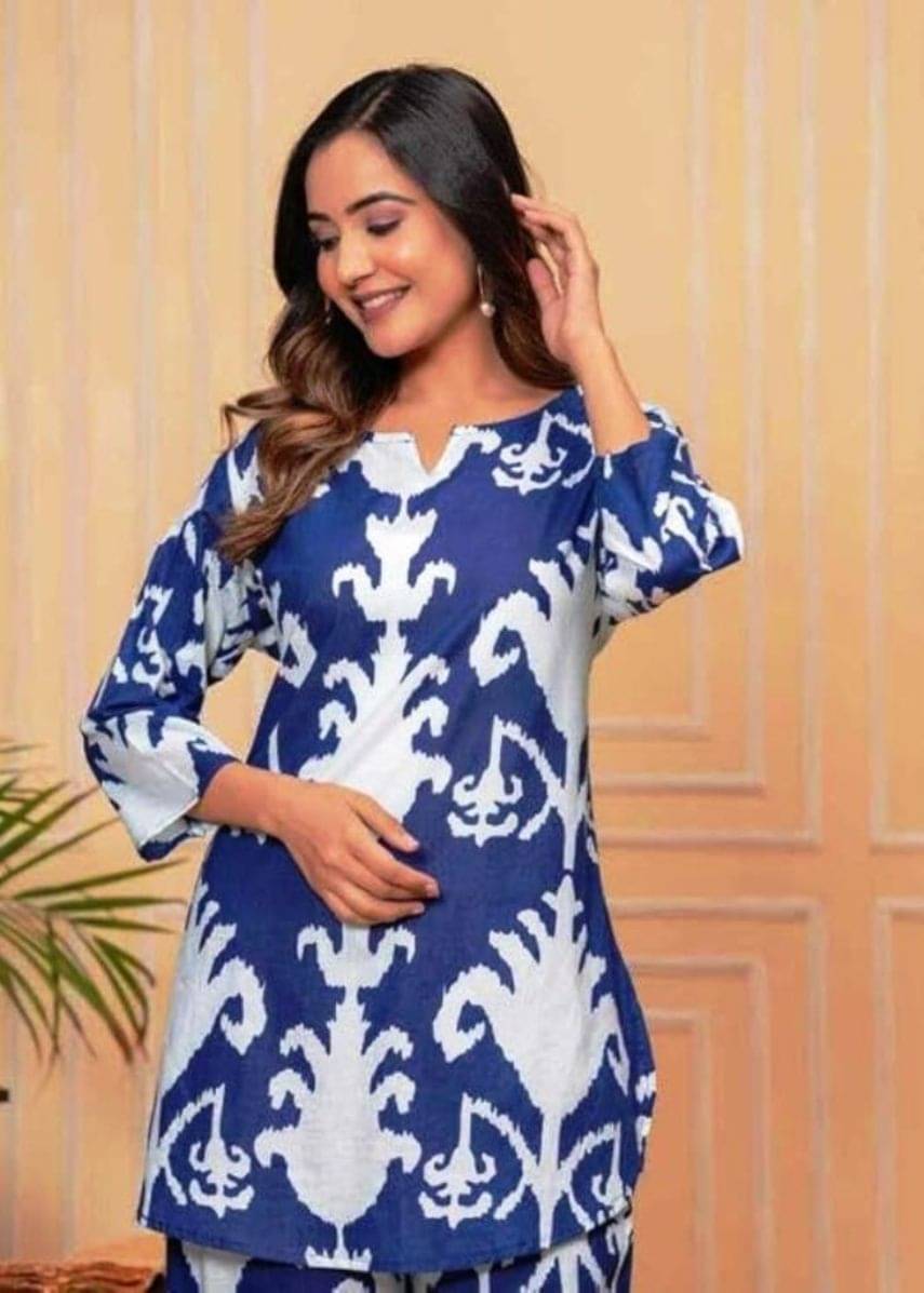     			urbankudi Women Printed Top With Palazzos Co-Ord Set ( Blue )