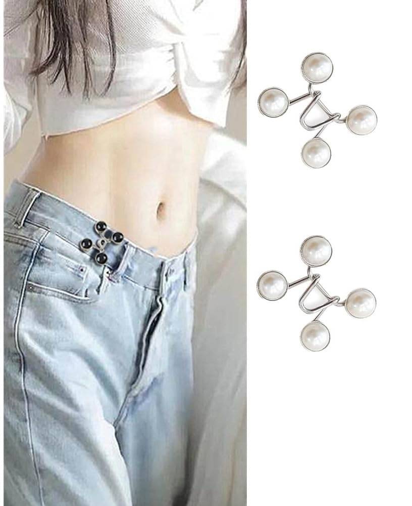     			2 PCS Pant Waist Tightener, Adjustable Waist Buckle Set, Extra Button for Jeans to Make Tighter, Button Adjuster for Pants, Jeans, Skirts, Sleeves,