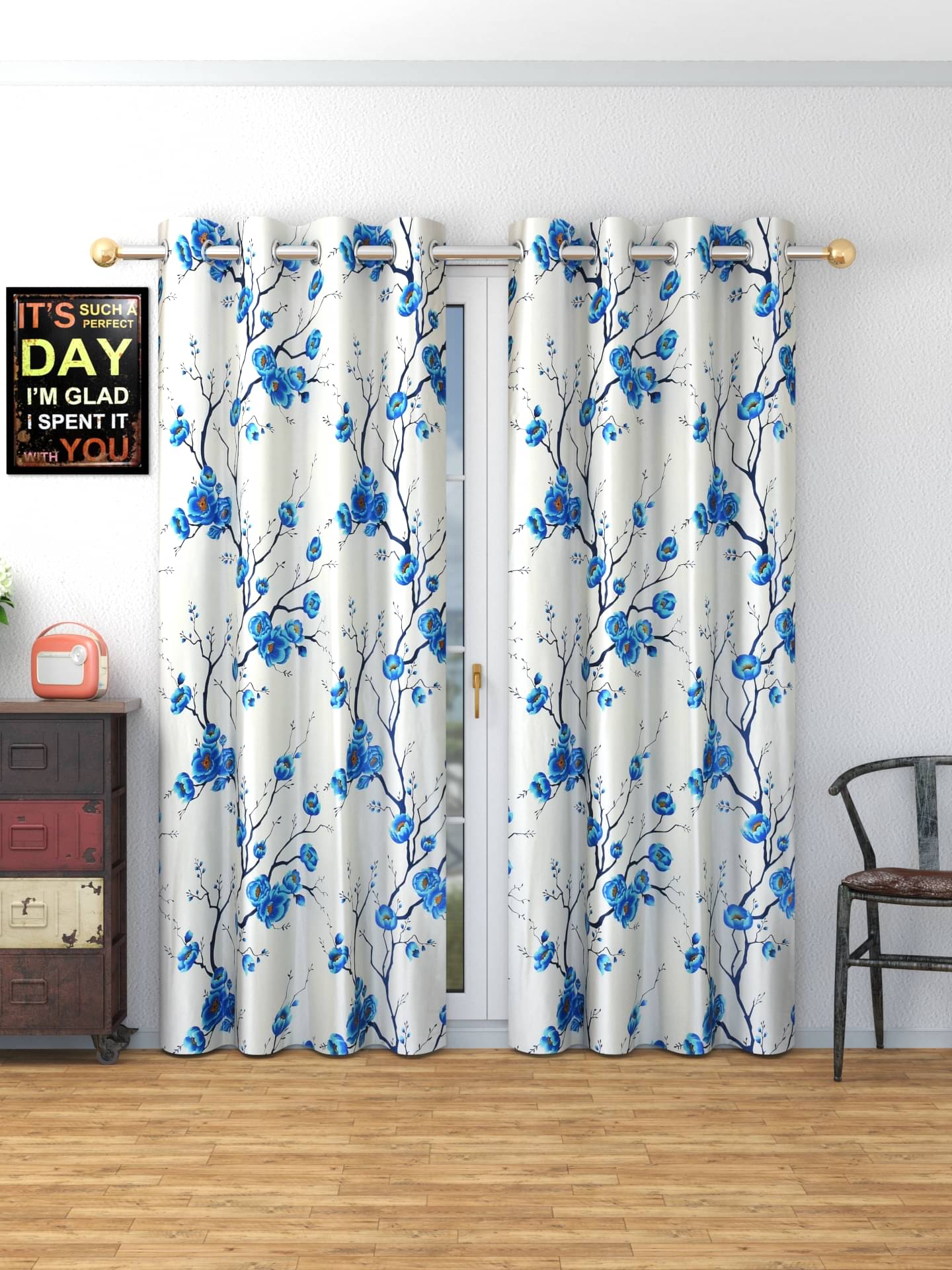     			AADI TRADERS Solid Semi-Transparent Eyelet Curtain 9 ft ( Pack of 1 ) - Blue