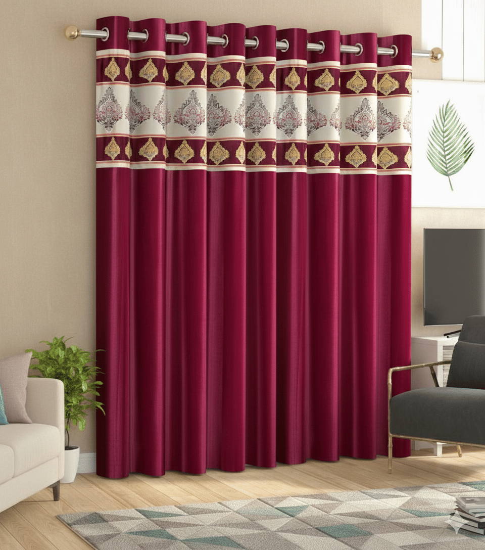     			AADI TRADERS Solid Semi-Transparent Eyelet Curtain 9 ft ( Pack of 1 ) - Wine