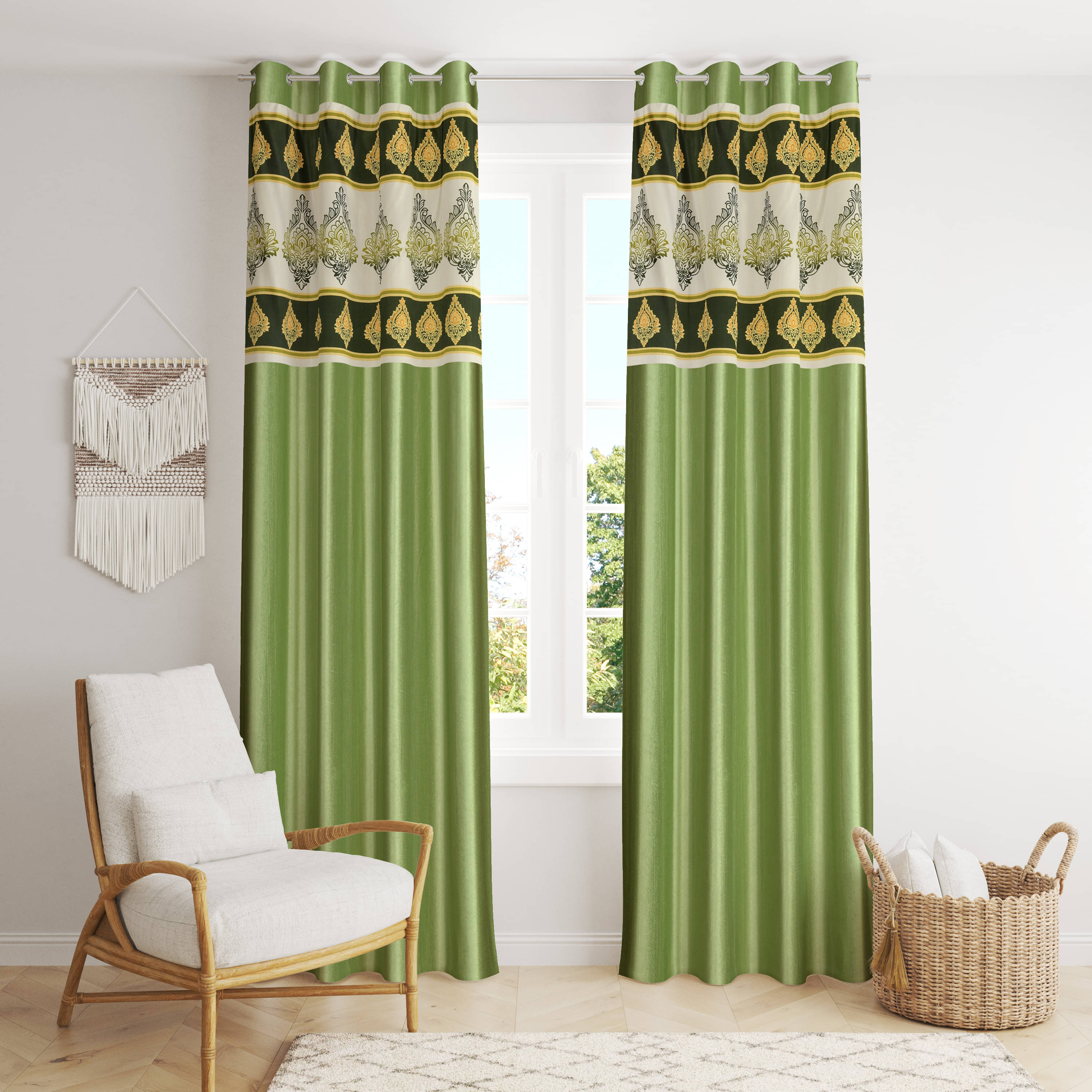 AADI TRADERS Solid Semi-Transparent Eyelet Curtain 9 ft ( Pack of 1 ) - Green AADI TRADERS Solid Semi-Transparent Eyelet Curtain 9 ft ( Pack of 1 ) - Green