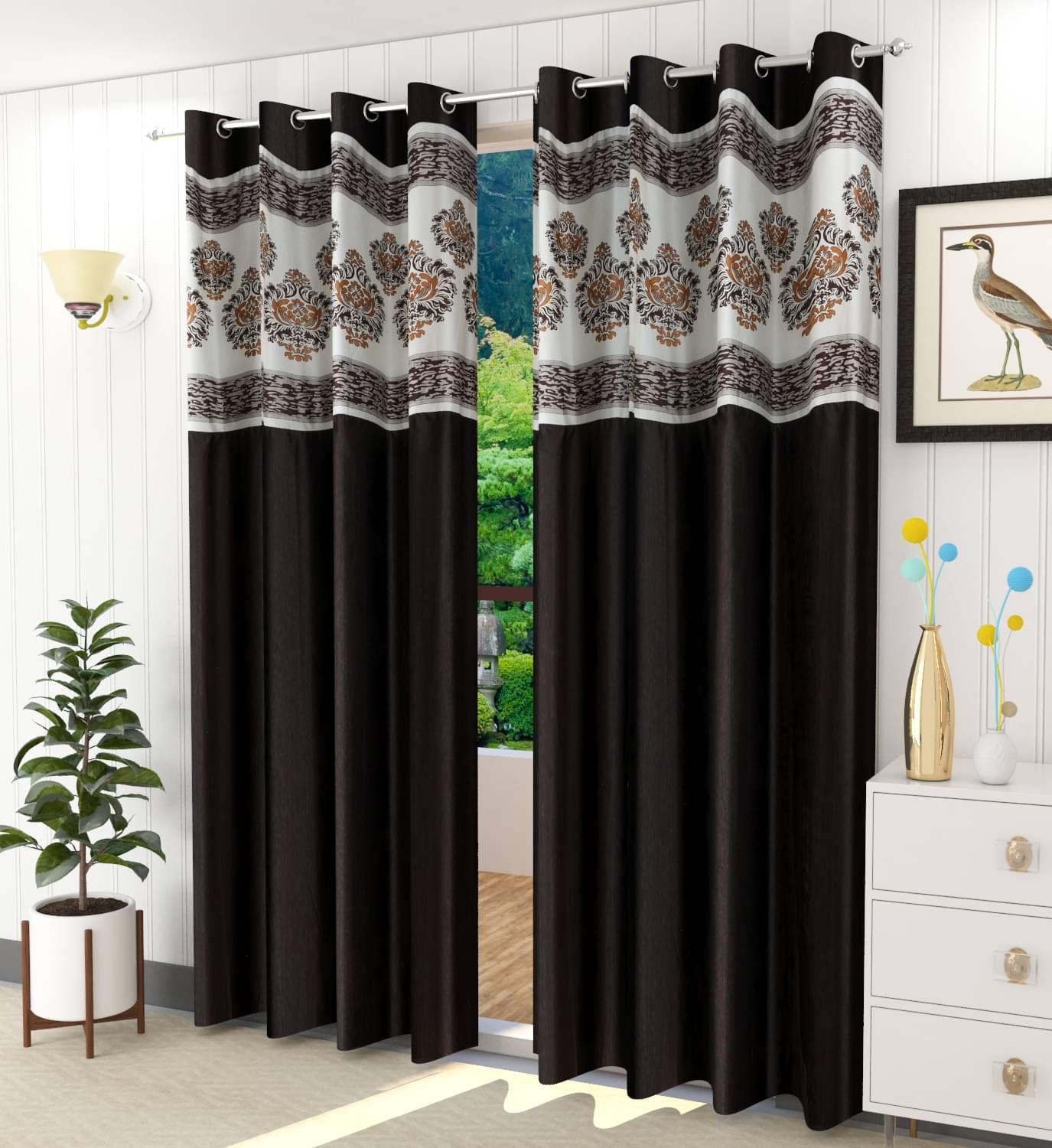 AADI TRADERS Solid Semi-Transparent Eyelet Curtain 7 ft ( Pack of 1 ) - Brown AADI TRADERS Solid Semi-Transparent Eyelet Curtain 7 ft ( Pack of 1 ) - Brown