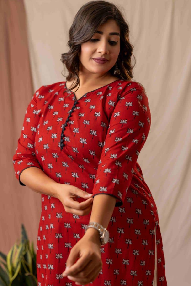 AMTHI Women Cotton Self Design A-line Kurti ( Red ) - Kurtis, Tunics | Buy online on ZillyBuy