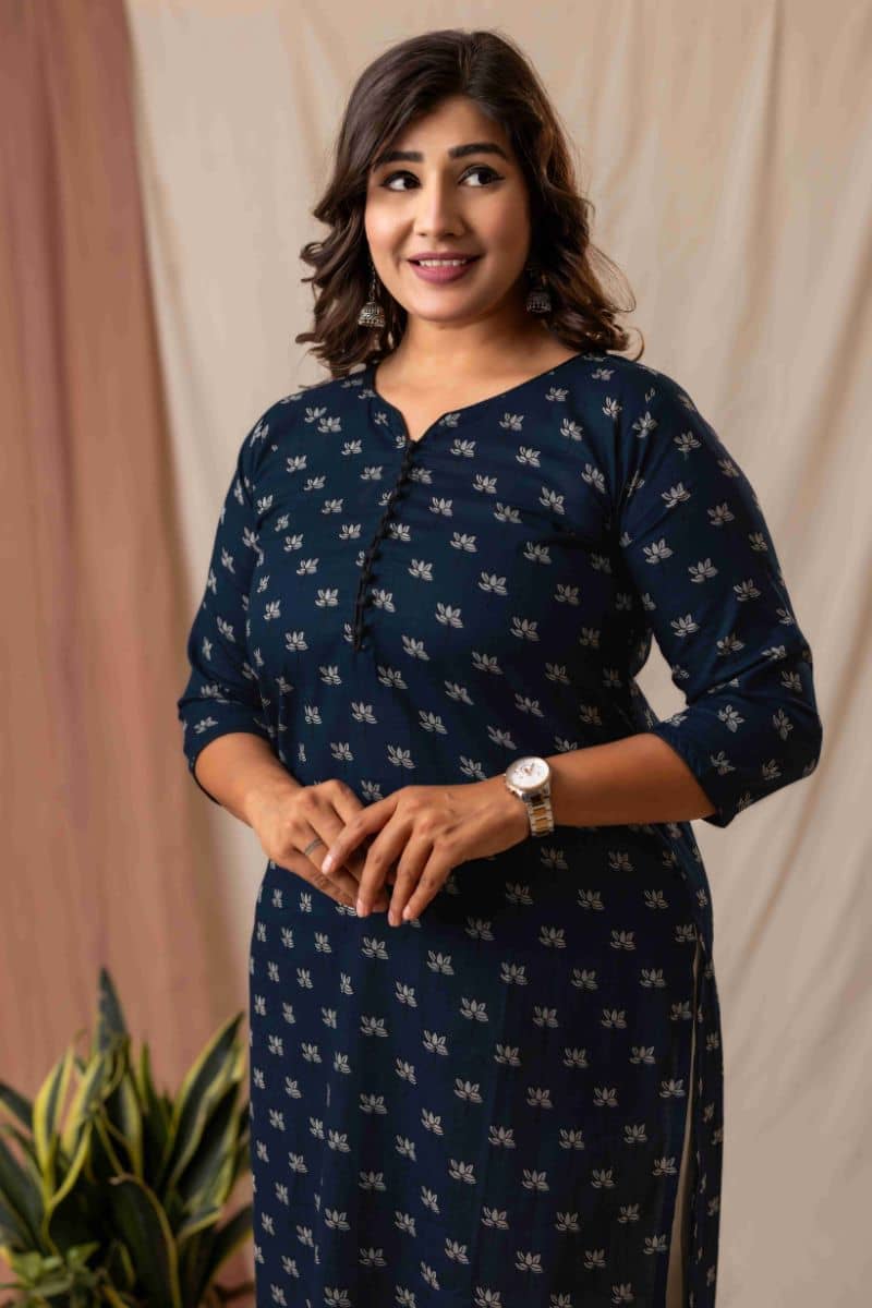AMTHI Women Cotton Self Design A-line Kurti ( Navy Blue ) - Kurtis, Tunics | Buy online on ZillyBuy