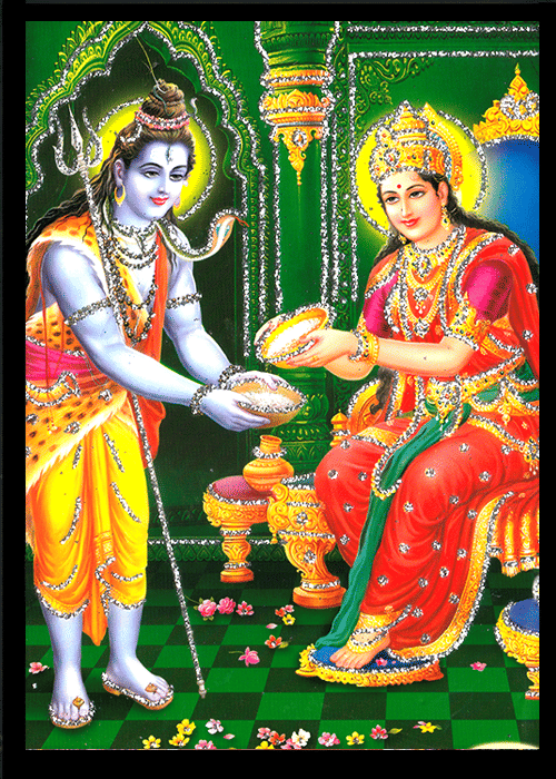 ANNAPURNA MATA SHIVA MAHADEV Sparkled Laminated Photo 5 (Width) x 7 (Length) inch on Wooden Base With Back Support Mount ANNAPURNA MATA SHIVA MAHADEV Sparkled Laminated Photo 5 (Width) x 7 (Length) inch on Wooden Base With Back Support Mount