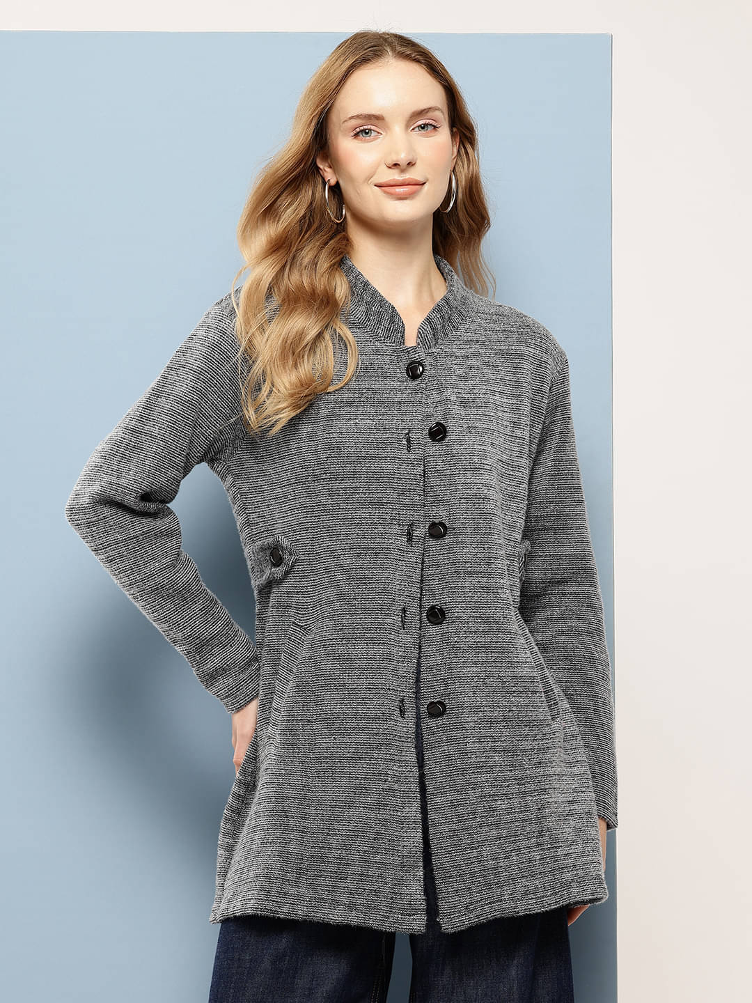     			Aarika Woollen Regular Collar Women's Buttoned Cardigans - Grey ( Pack of 1 )